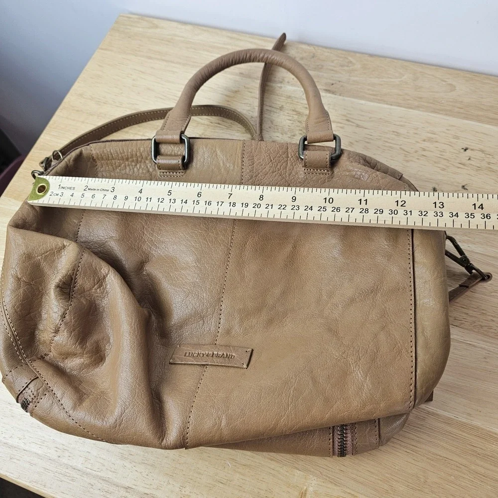 Lucky Brand Tan Brown Leather Satchel‎ Shoulder Crossbody Bag Purse Zip Medium